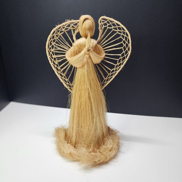 Vintage Handmade Folk Art Straw Angel Doll Figure Display 10'' with Wings - Picture 1 of 7